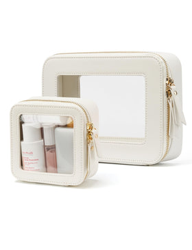 Popvibe Clear Makeup Bag Set mini and medium sizes in white