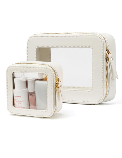 Popvibe Clear Makeup Bag Set mini and medium sizes in white