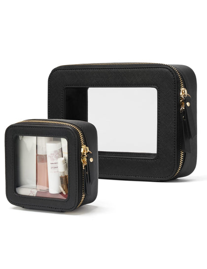 Popvibe Clear Makeup Bag Set of 2 Mini and Medium in Black