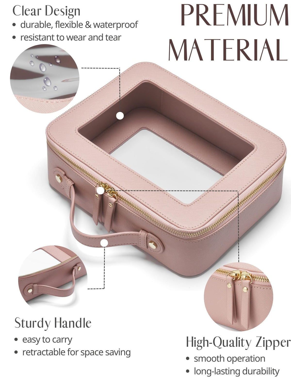 Popvibe Clear Makeup Bag set on a travel suitcase