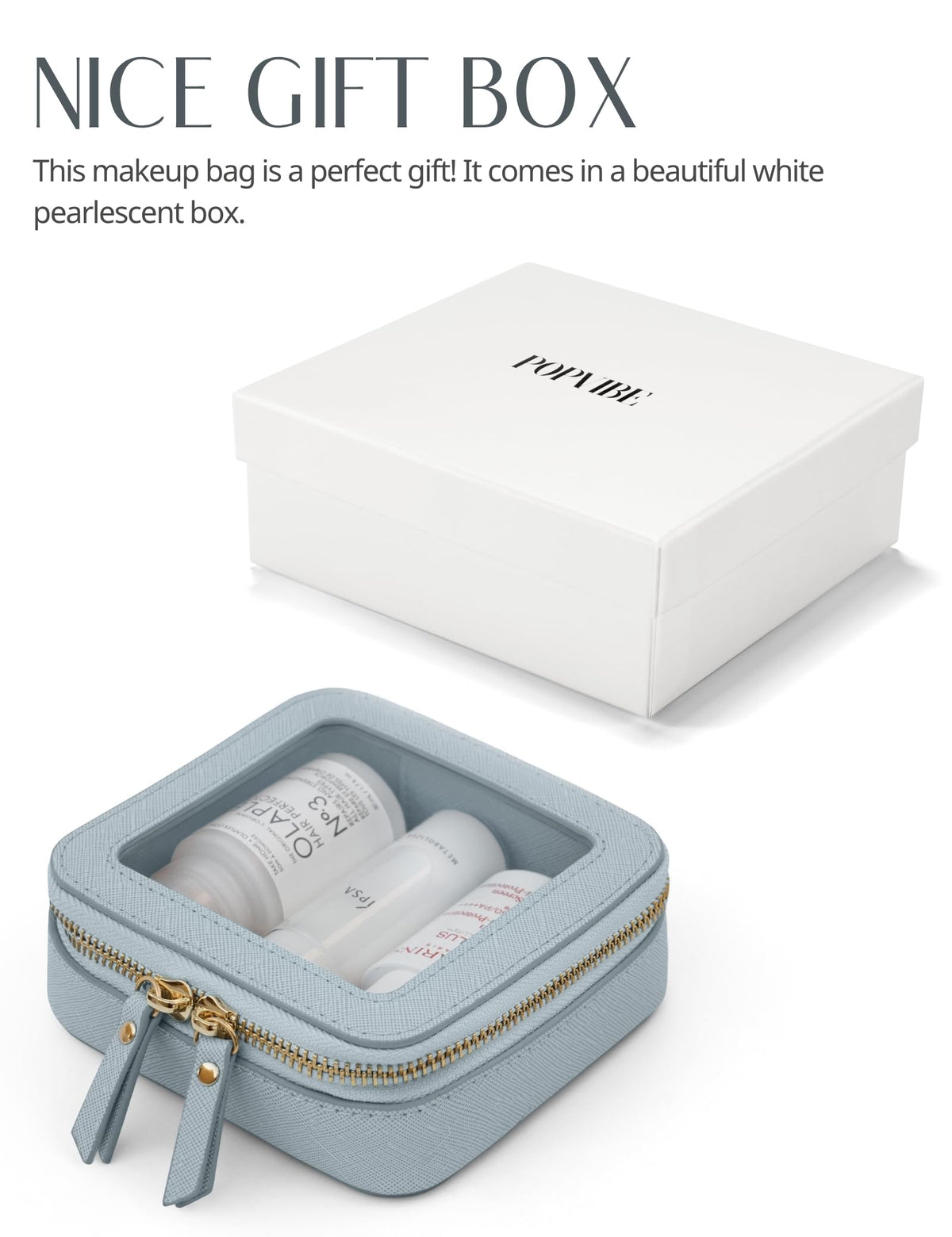 Popvibe Clear Makeup Bag showing waterproof material