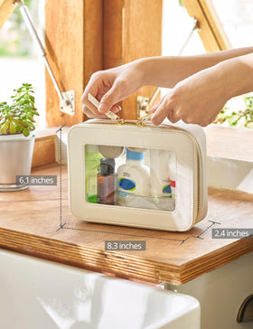 Popvibe Clear Makeup Bag side view with light gold hardware