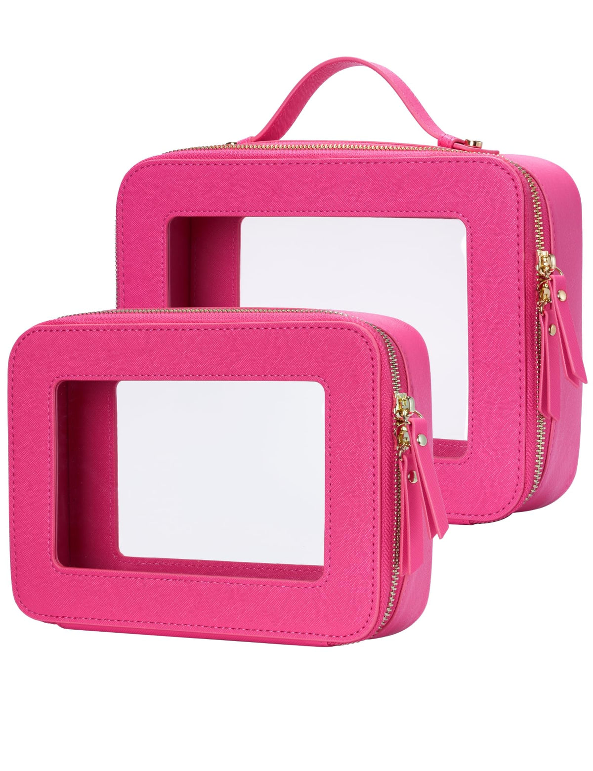 Popvibe Clear Makeup Bag Travel Cosmetic Case Set in Hotpink, front view