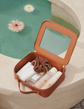 Popvibe Clear Makeup Bag with elegant light gold accents