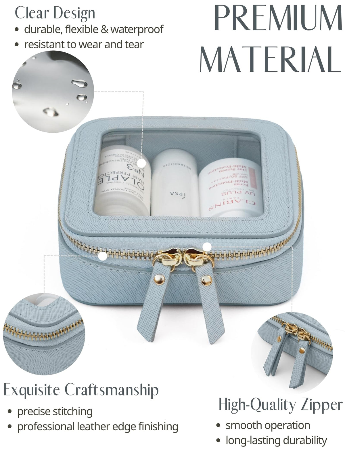 Popvibe Clear Makeup Bag with light gold hardware accents