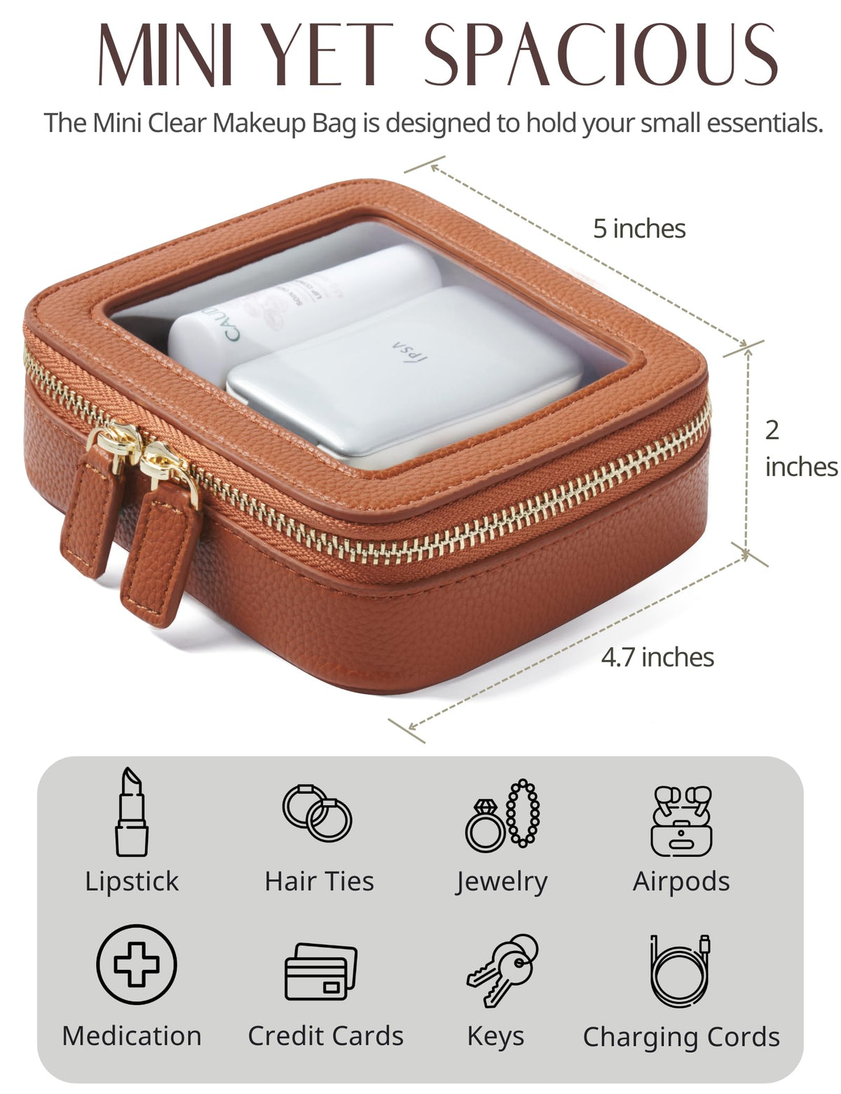 Popvibe Clear Makeup Bag with light gold hardware accents