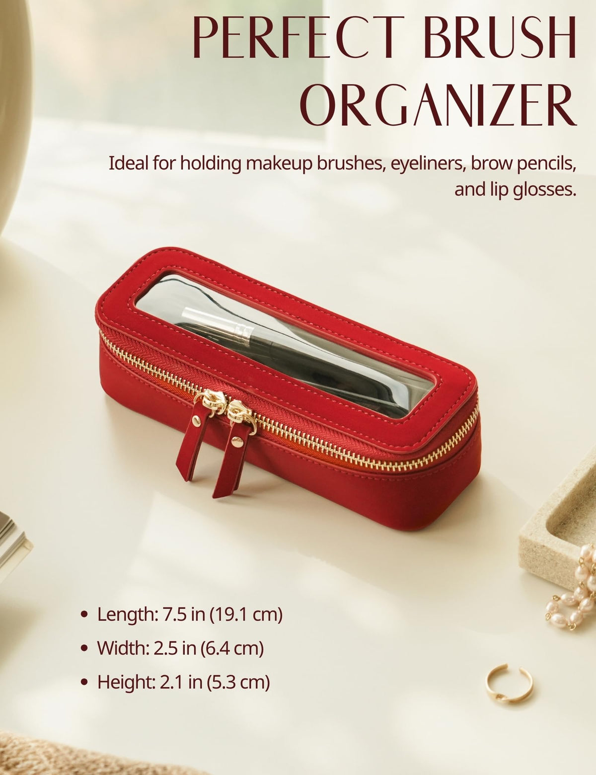 Popvibe Clear Makeup Bag with light gold metal accents
