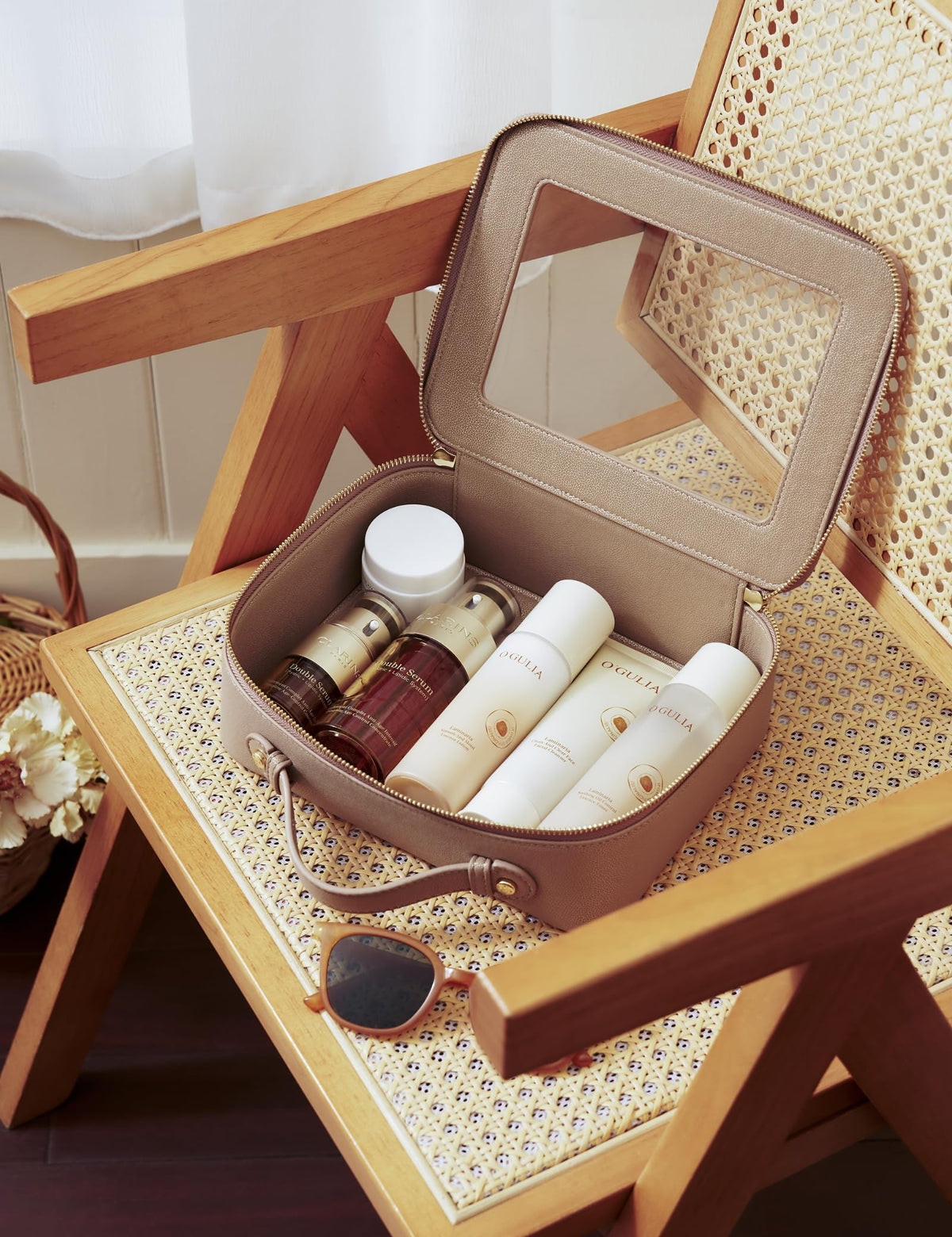 Popvibe Clear Makeup Bag with makeup products inside