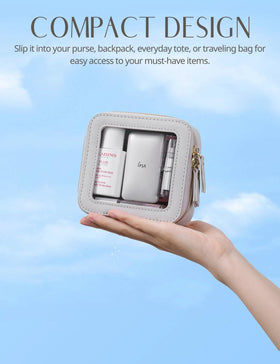 Popvibe clear makeup case being used on a vanity