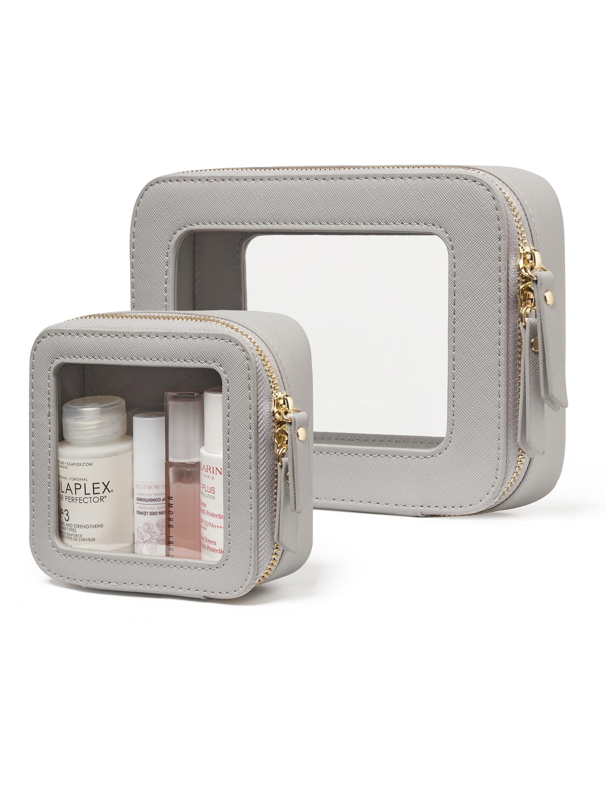 Popvibe clear makeup case medium and mini set front view
