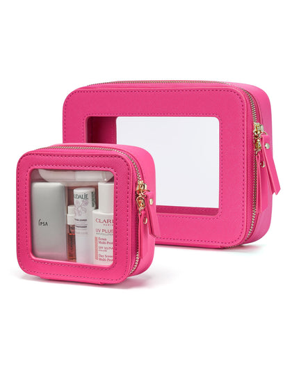 Popvibe Clear Makeup Case Medium size in hot pink