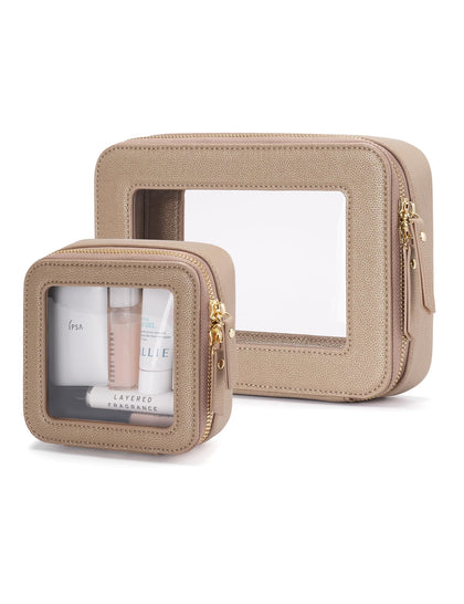 Popvibe Clear Makeup Case Set front view with mini and medium bags