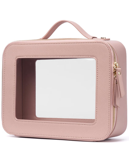 Popvibe Clear Makeup Case Set pink front view with zipper
