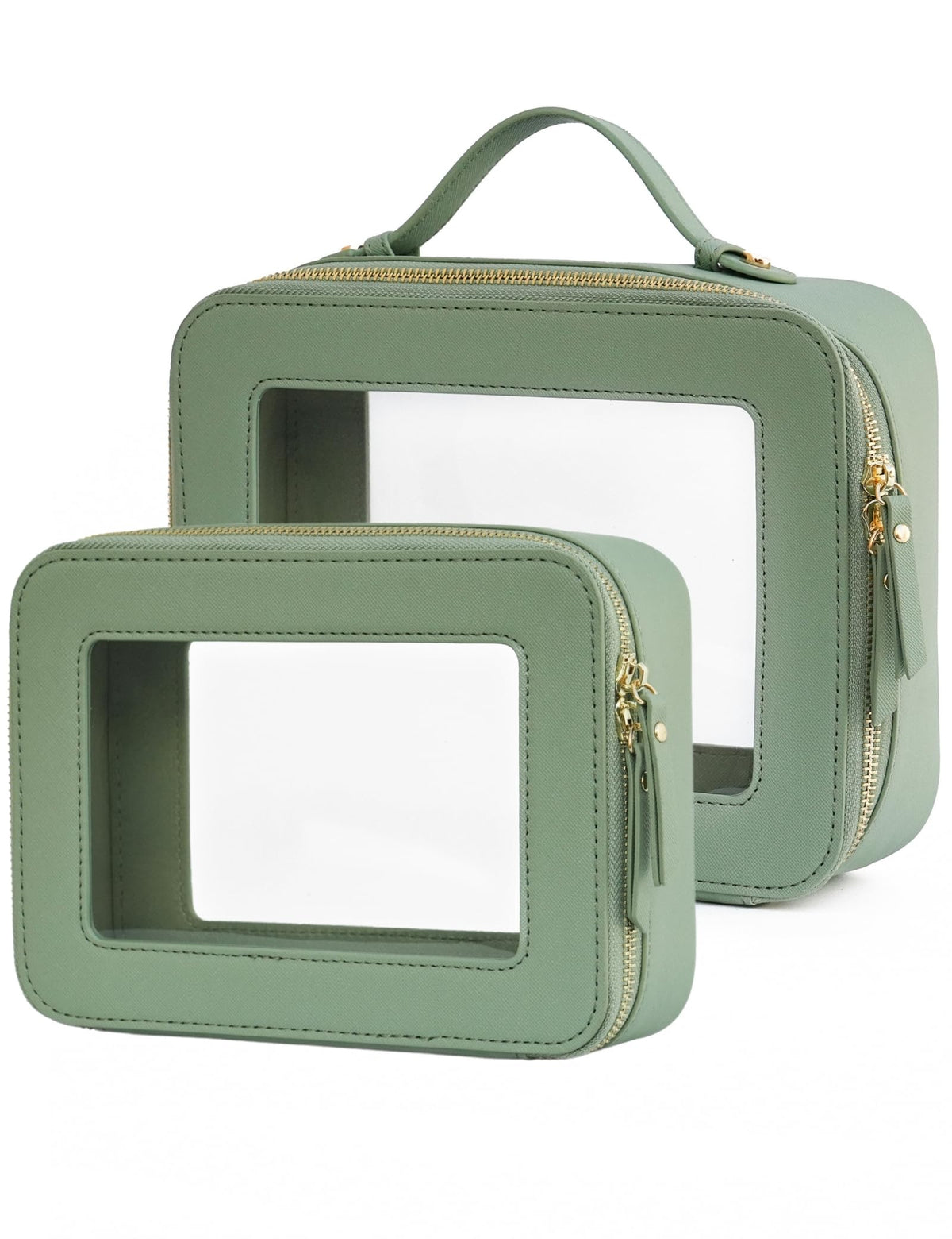 Popvibe Clear Toiletry Bag set front view in green