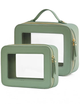 Popvibe Clear Toiletry Bag set front view in green