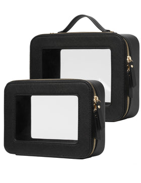 Popvibe Clear Toiletry Bag set in medium and large sizes, black