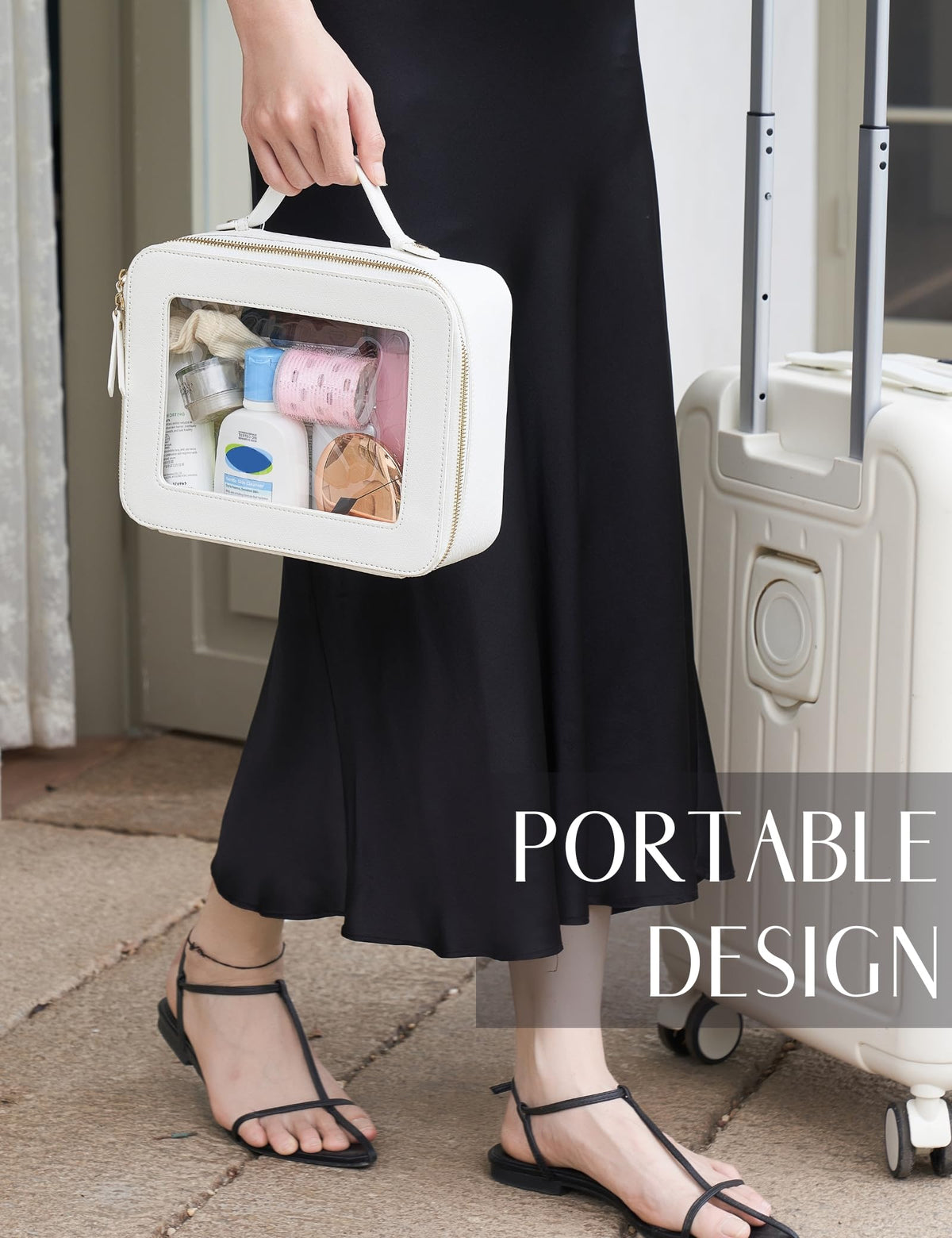 Popvibe Clear Toiletry Bag Set medium size with makeup inside