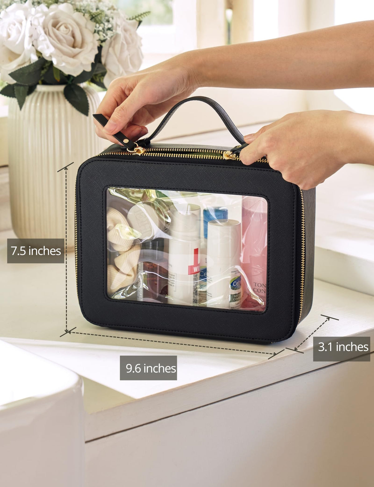 Popvibe Clear Toiletry Bag spacious interior with makeup