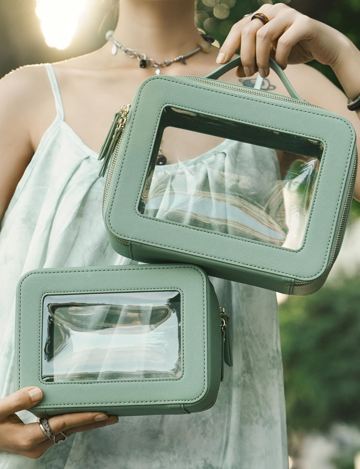 Popvibe Clear Toiletry Bag with gold hardware detail