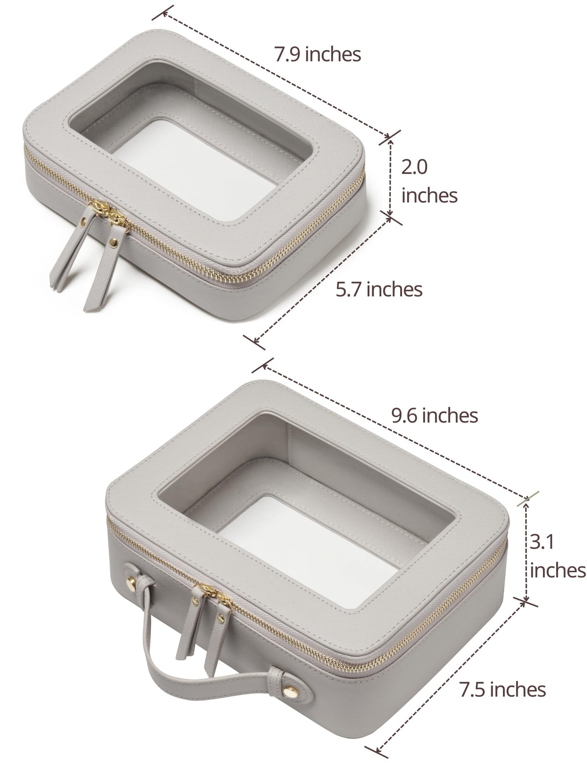 Popvibe medium clear makeup bag measuring 7.9'' x 5.7''