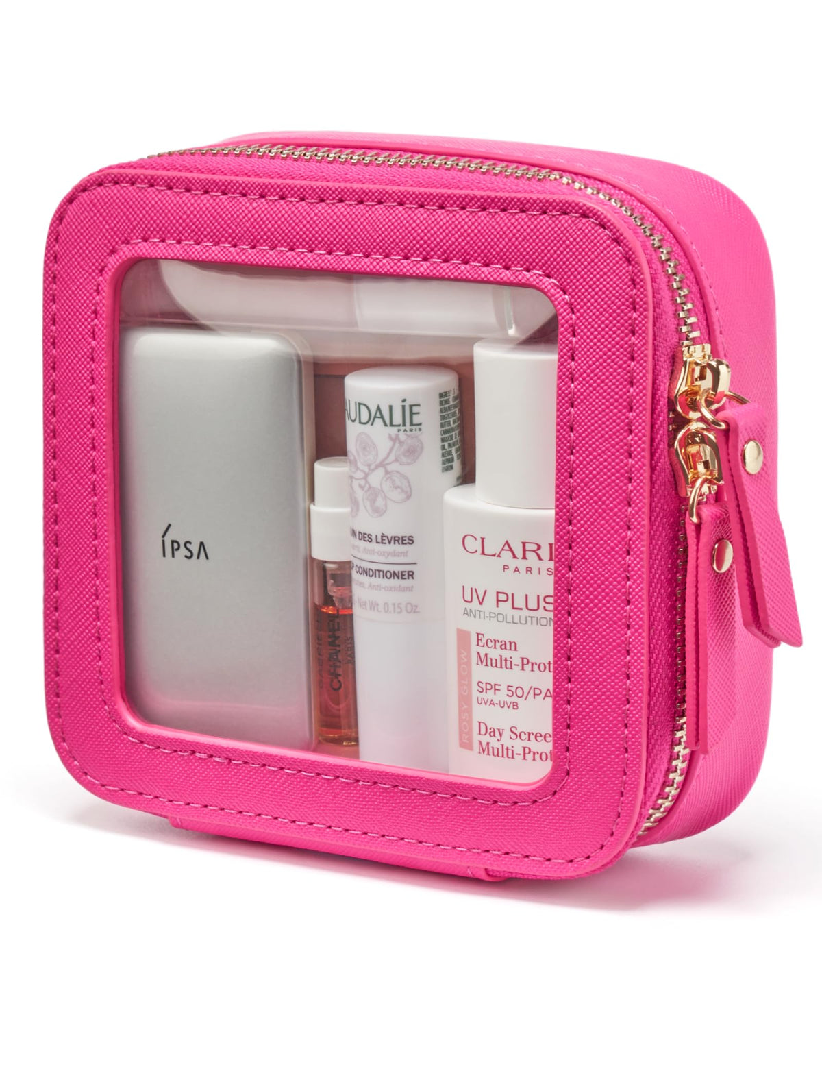 Popvibe Mini Makeup Bag hot pink front view with clear section