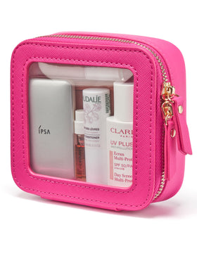 Popvibe Mini Makeup Bag hot pink front view with clear section