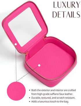 Popvibe Mini Makeup Bag hot pink lifestyle scene on a desk