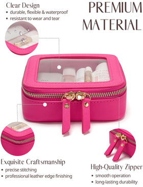 Popvibe Mini Makeup Bag hot pink side view with zipper