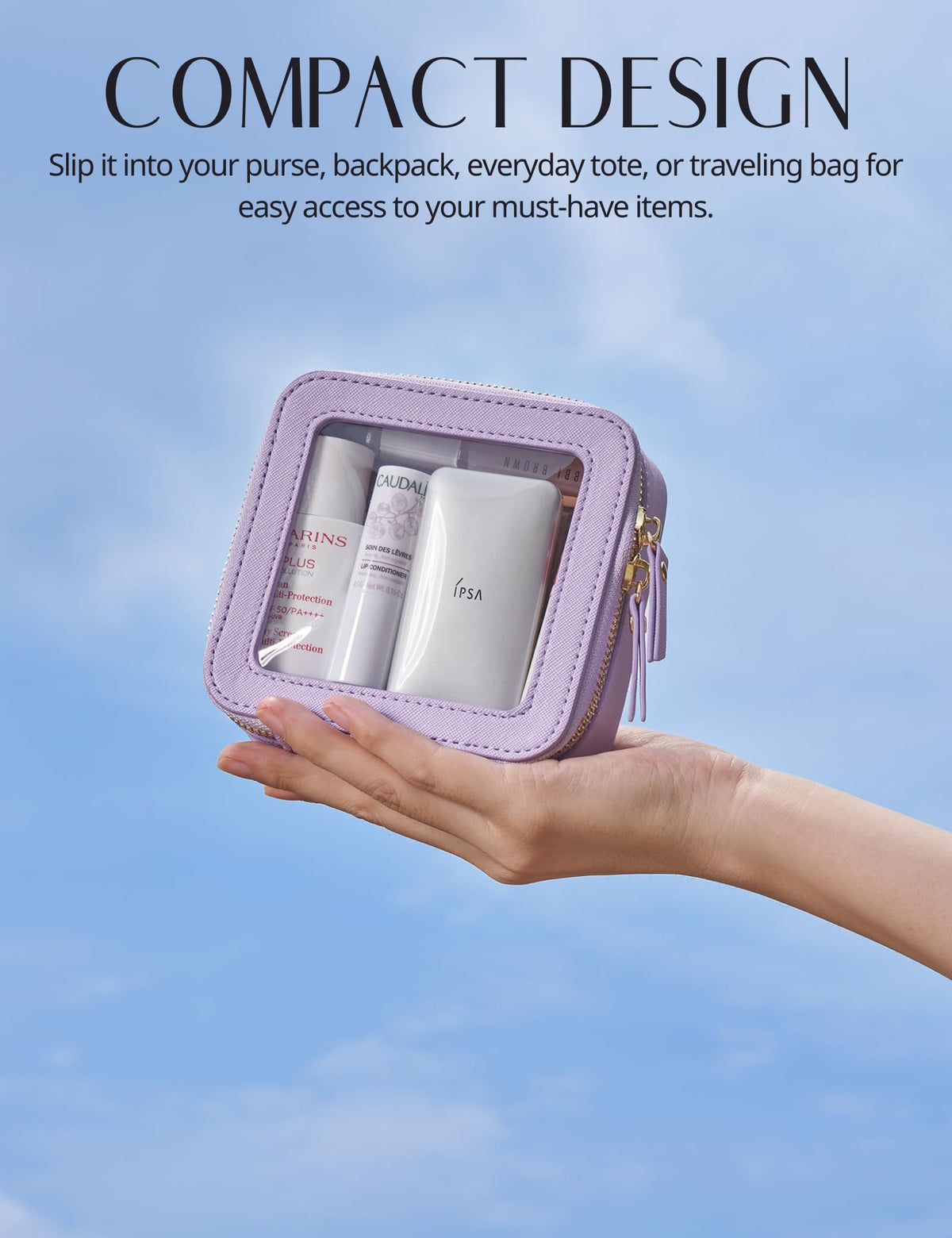 Popvibe Mini Makeup Bag with light gold hardware accents