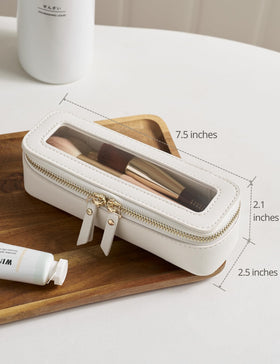 Popvibe Slim Makeup Brush Bag back view with saffiano faux leather