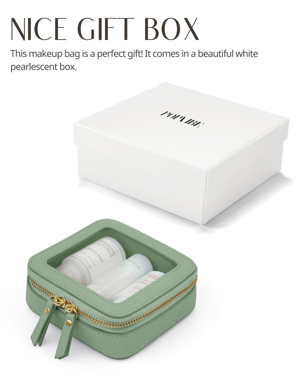 Popvibe Small Clear Makeup Bag displaying waterproof feature