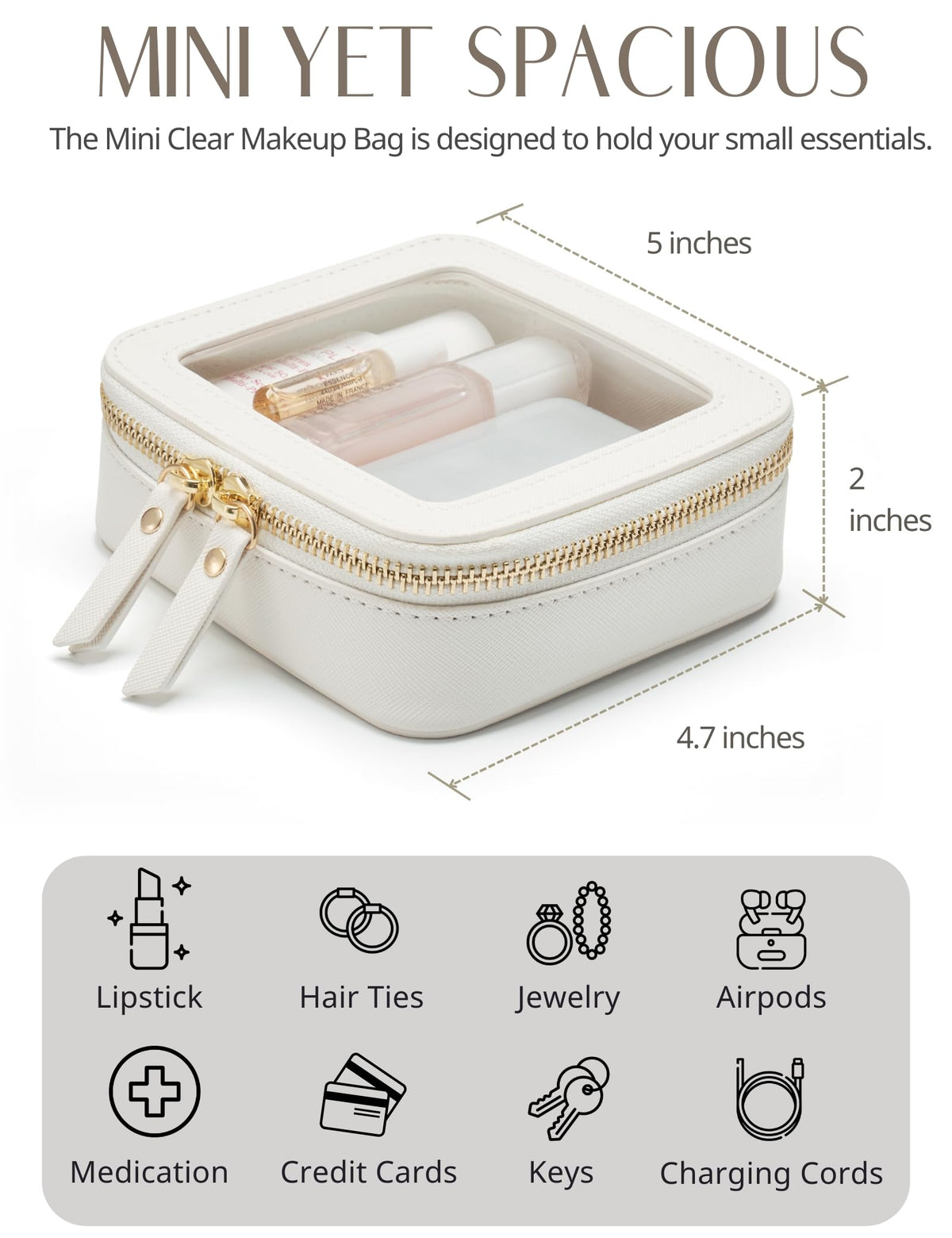 Popvibe Small Clear Makeup Bag lifestyle scene on a table
