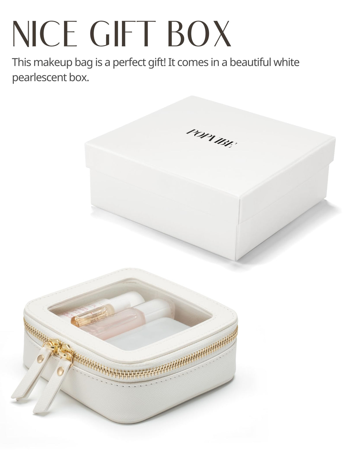 Popvibe Small Clear Makeup Bag open showing interior