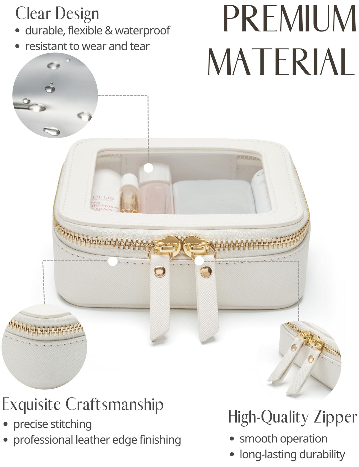 Popvibe Small Clear Makeup Bag side view showing transparent section