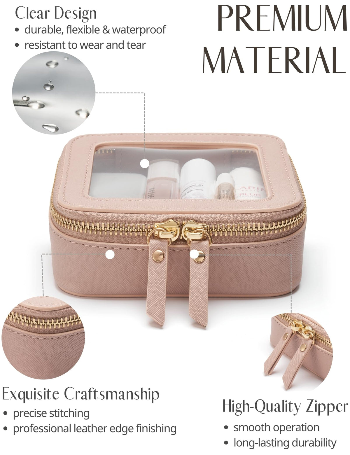 Popvibe Small Clear Makeup Bag side view with zipper