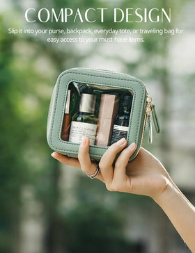 Popvibe Small Clear Makeup Bag with interior view and essentials