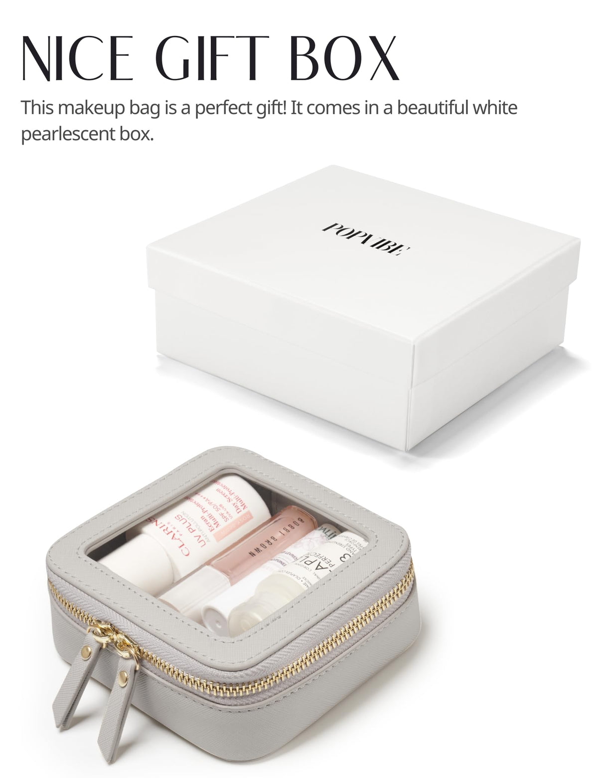 Popvibe Small Cosmetic Bag with lip balms and accessories