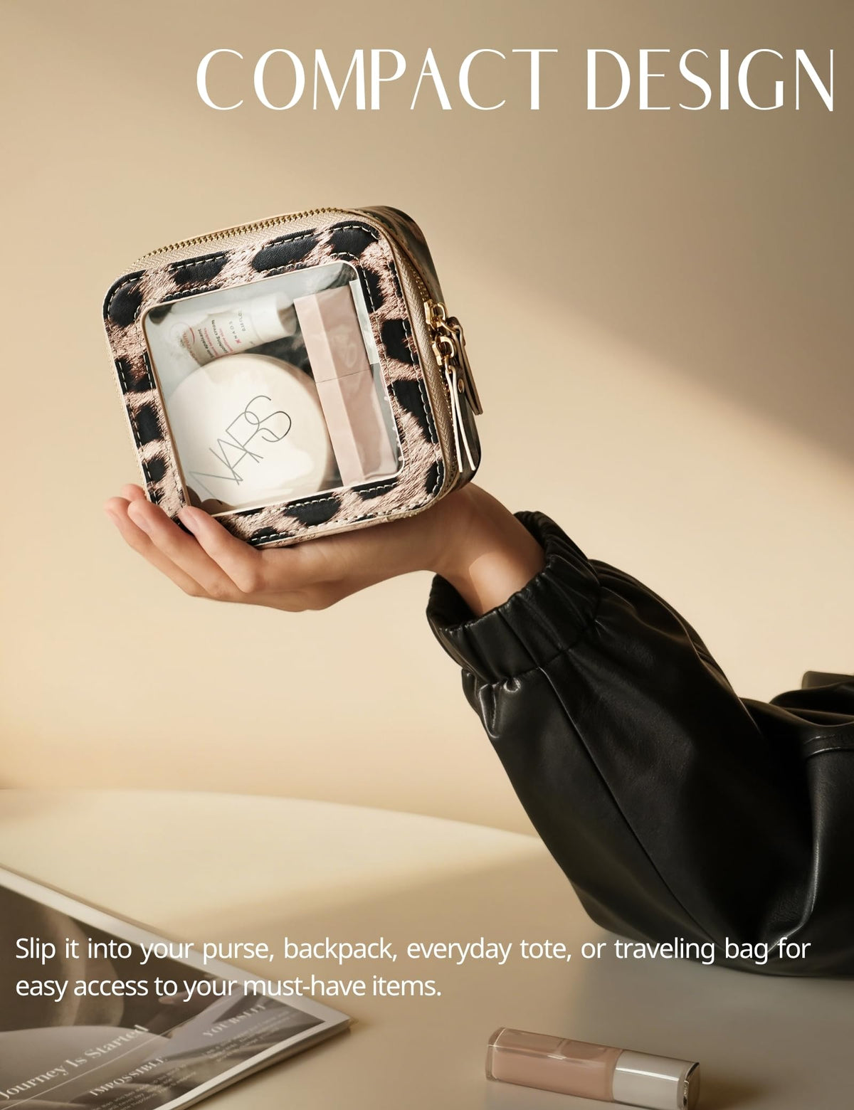Popvibe Small Makeup Bag side view with zipper