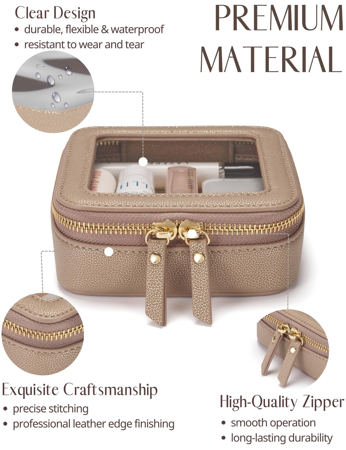 Popvibe Small Makeup Pouch with gold hardware accents