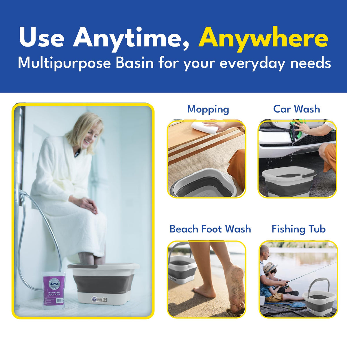 Portable foot bath tub with handle for easy carrying