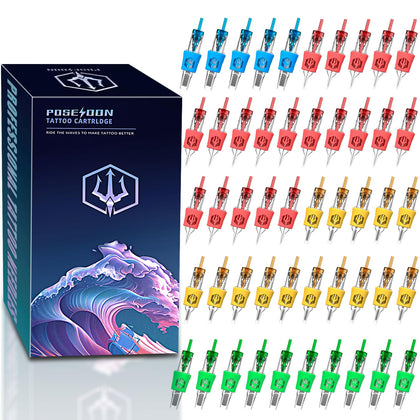 POSEIDON 50Pcs Tattoo Cartridge Needles assorted sizes front view