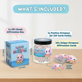 Positive Octopus Jar displayed on a desk with motivational cards