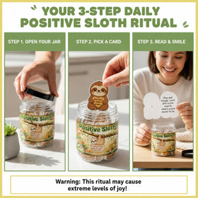 Positive Sloth Jar with affirmation cards displayed on a desk