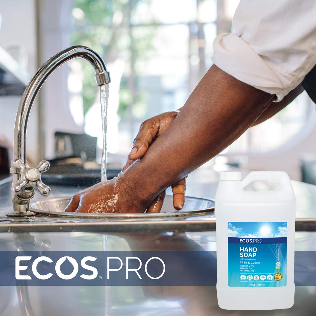 Pouring ECOS Hand Soap from gallon jug into dispenser