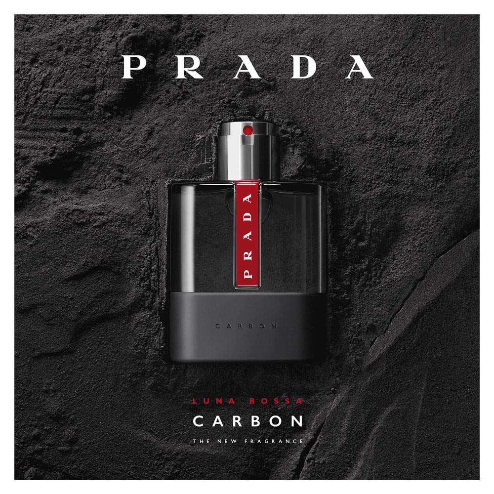 Prada Luna Rossa Carbon Eau de Toilette on a bathroom shelf
