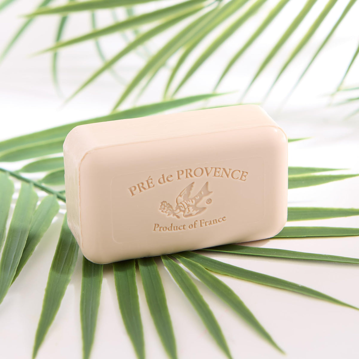 Pre de Provence Artisanal Soap Bar Coconut in a bathroom setting