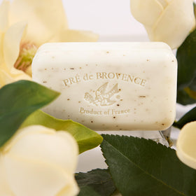 Pre de Provence Artisanal Soap Bar with floral background