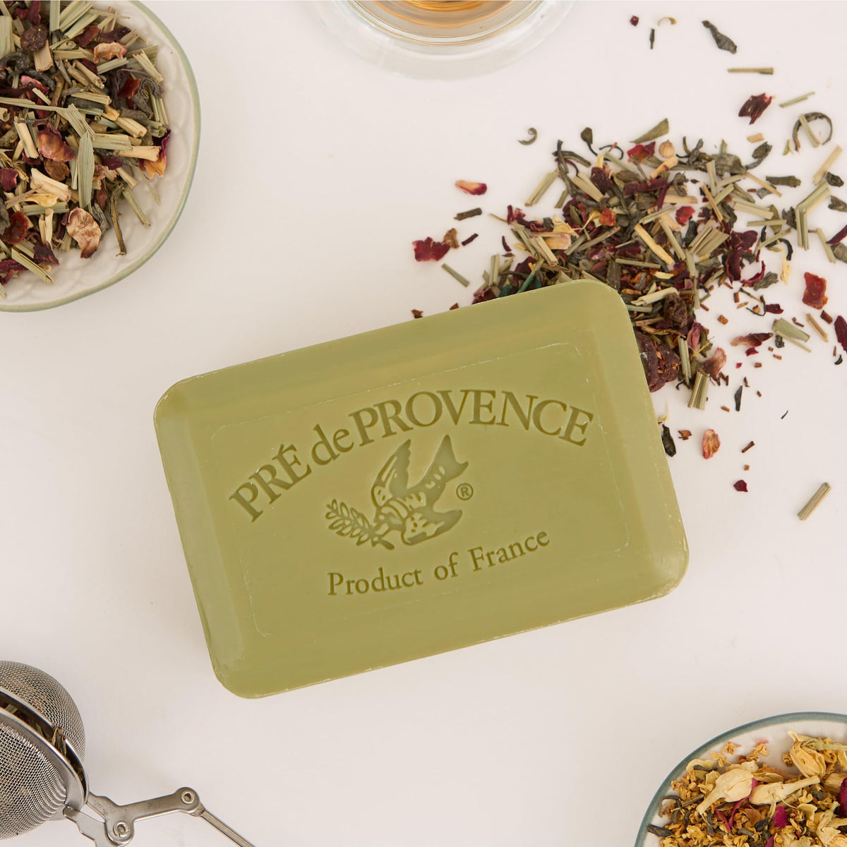 Pre de Provence Green Tea Soap Bar in a bathroom setting