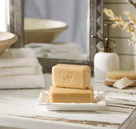 Pre de Provence Honey Almond Soap Bar in a bathroom setting