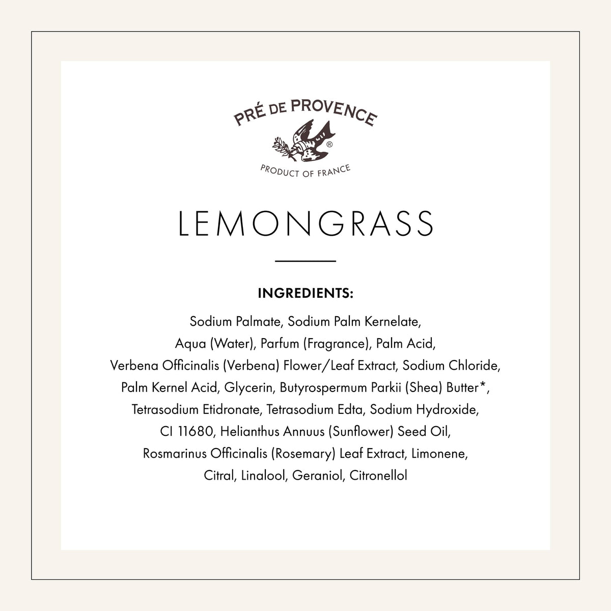 Pre de Provence Lemongrass Soap Bar on a wooden soap dish